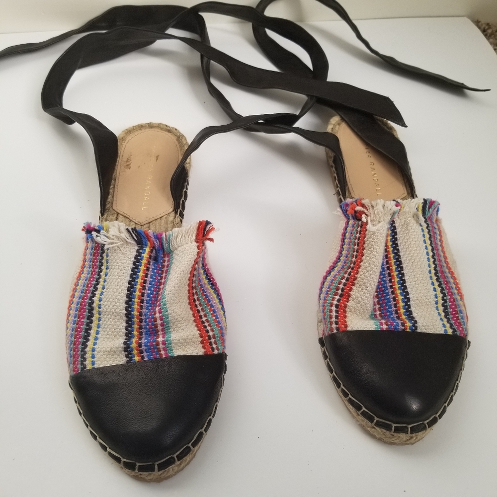 Loeffler Randall woven and leather ankle tie
